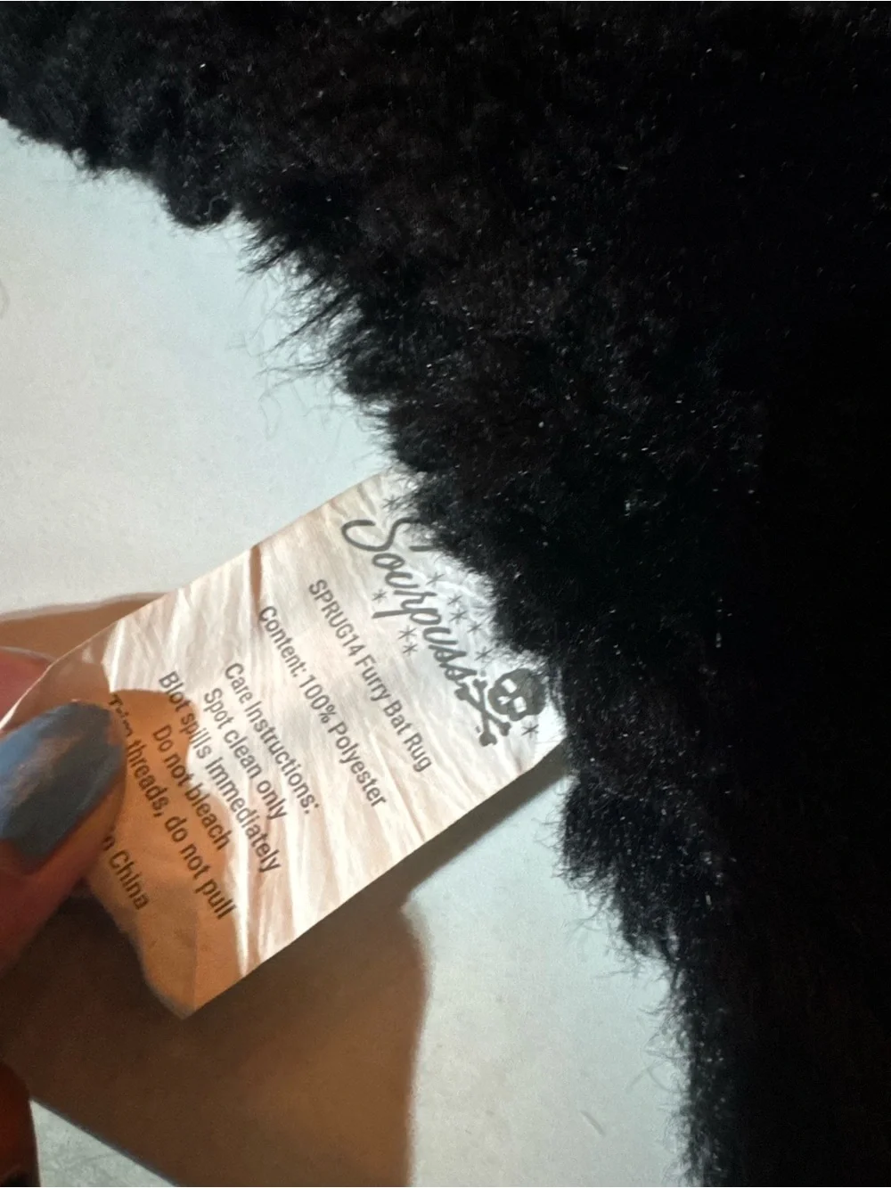 Sourpuss: Furry Bat Rug Black Faux Sheepskin Shag 20x40in